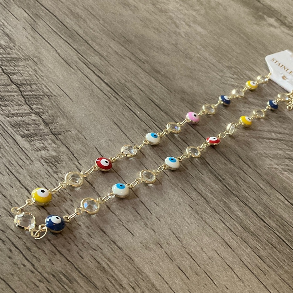 Eye Beaded Gold-Tone Bracelet - Multicolor